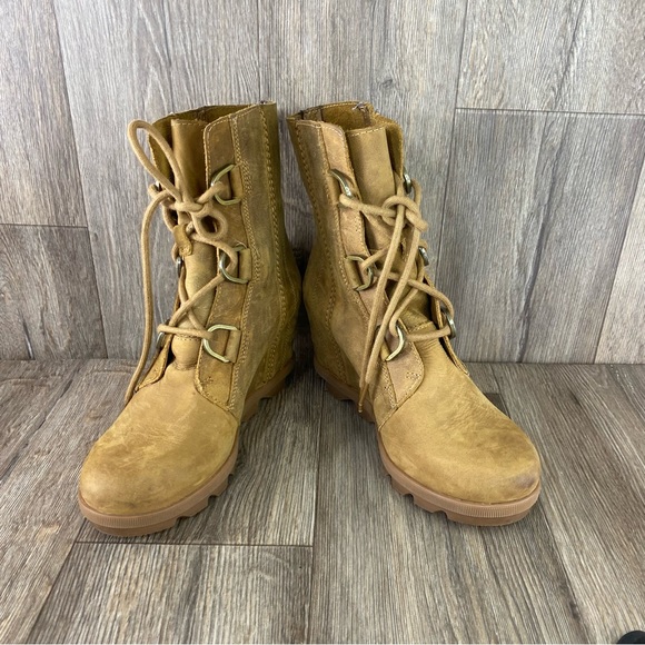 Sorel Joan of Artic Wedge lll W 8 Brown Buckle Lace Up Suede Bootie Distressed - Picture 4 of 8